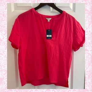 Lucky Brand Popover Woven Gauze Top In Pop Pink - NWT - Size Small